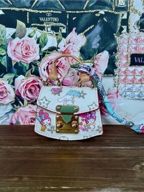 White Mini Top-Handle Bag with Pink Character Motif